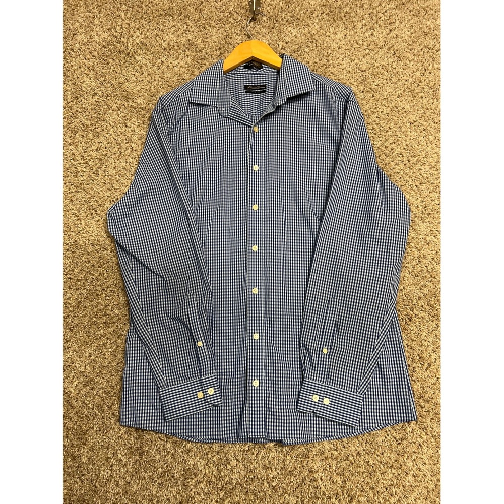 Kenneth Cole New York Mens Slim Fit Non Iron Gingham Dress Shirt Blue 16.5 34/35